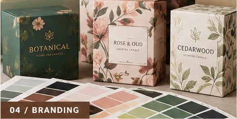 Branded home fragrance packaging and coordinated colors