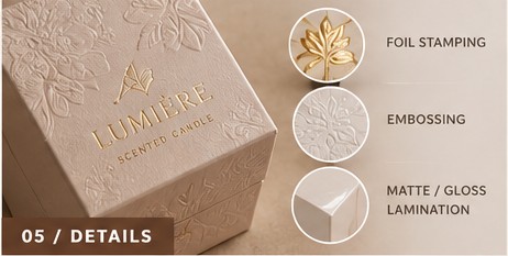 Decorative finish detail on premium packaging